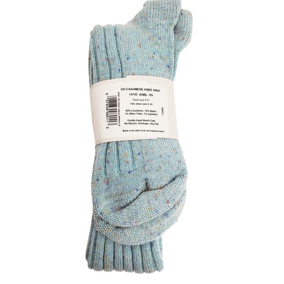 Soft Ribbed 82% Cashmere Knee High Socks Sz 9-11 Warm Garnet Hill Aqua Sprinkle - Picture 2 of 5
